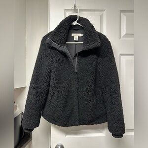 H&M zip up faux Sherpa jacket black size XS